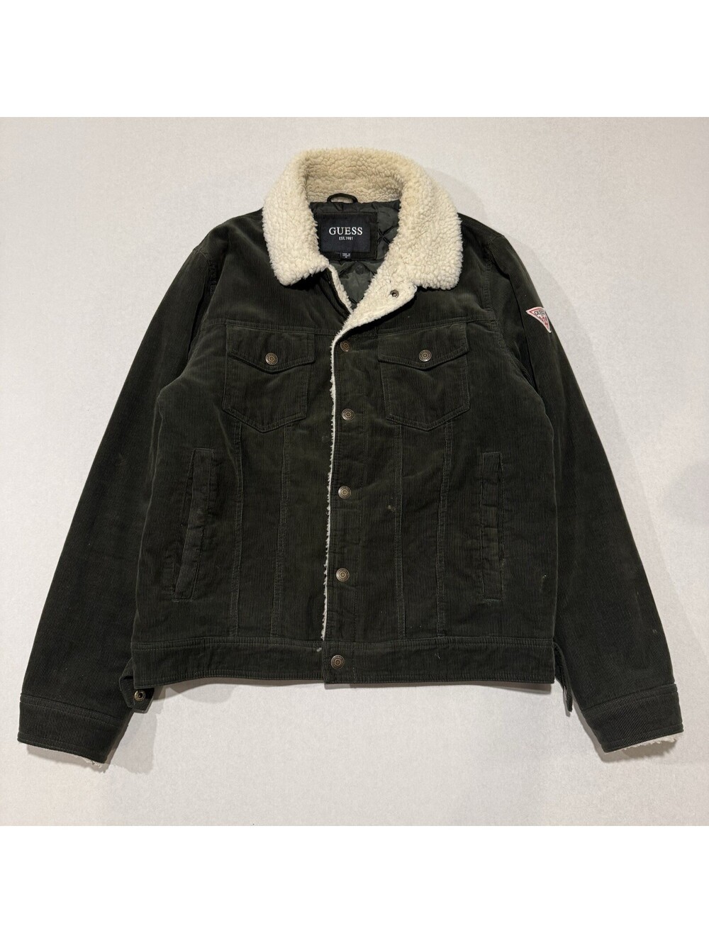 GUESS Corduroy Bomber Jacket Size M Quilt Lined Sherpa Collar Casual Men's